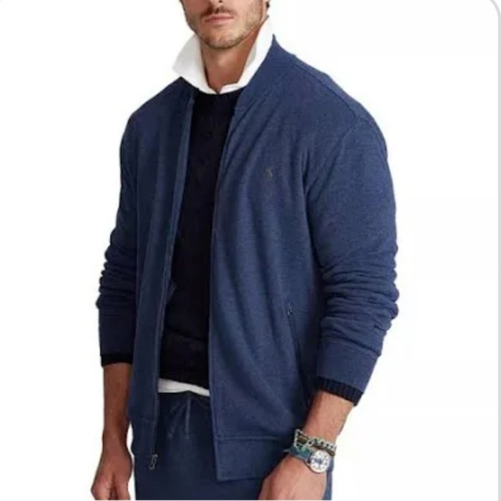 POLO Ralph Lauren Mens Navy Luxury Jersey Baseball Jacket Medium